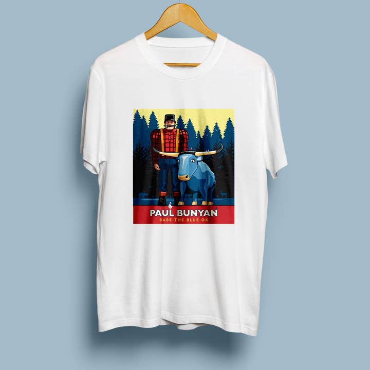 Landmark MN | Paul Bunyan Summer White Unisex T-Shirt for wholesale by Legendary Landmark Art Prints