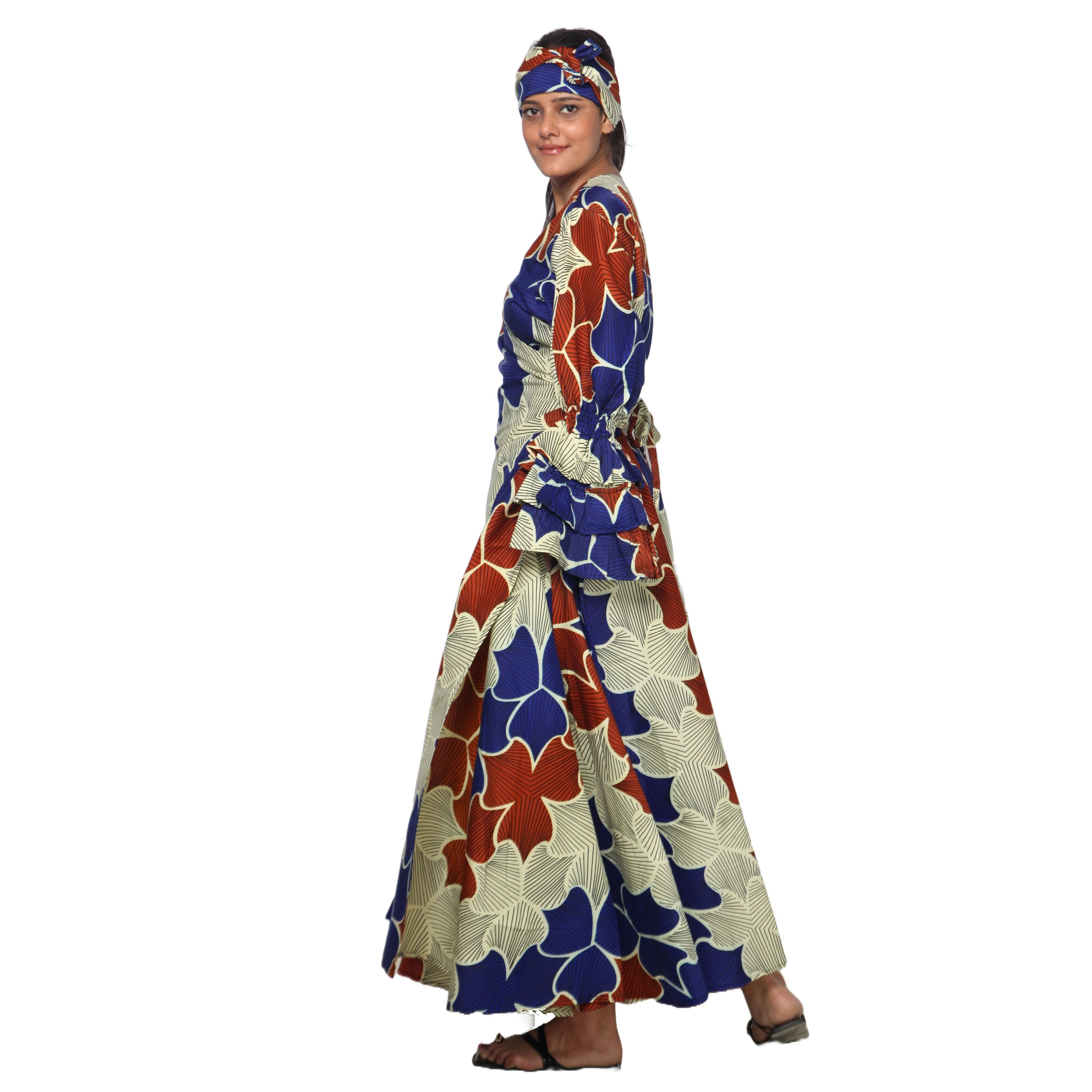 African Stars - Vente Robe – femme - Robe portefeuille en rayonne pour femme avec manches à volants -- FI-R80FS22