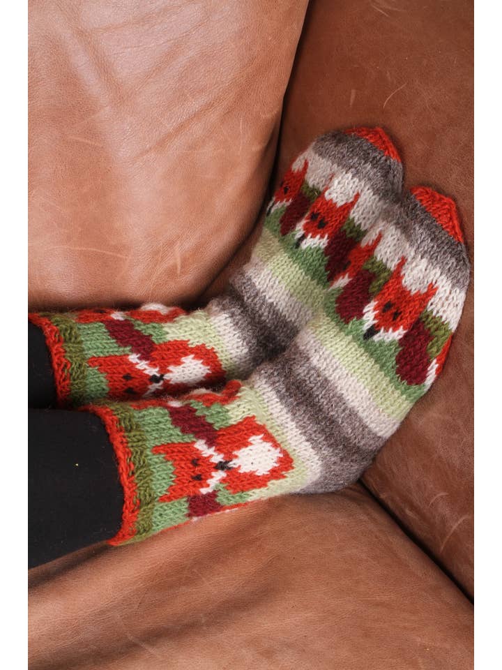 One Colour Skulk of Foxes Fair Isle Wool Knit Cosy Socks Red Orange for wholesale on Faire5