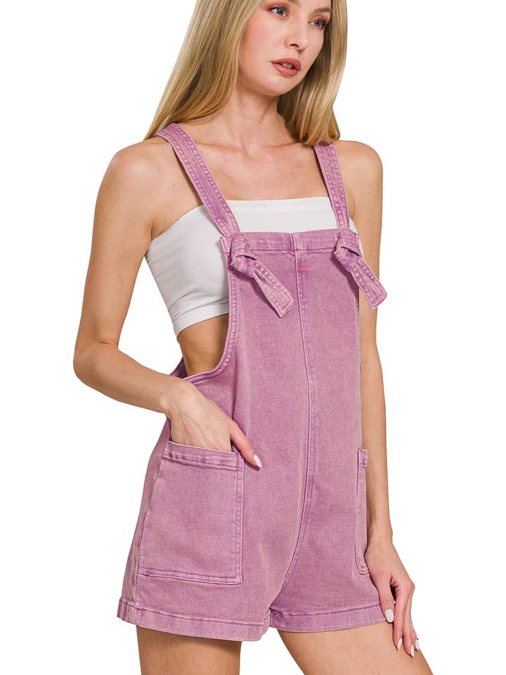 .SI-25437 Washed Knot Strap Rompers for wholesale by 42POPS