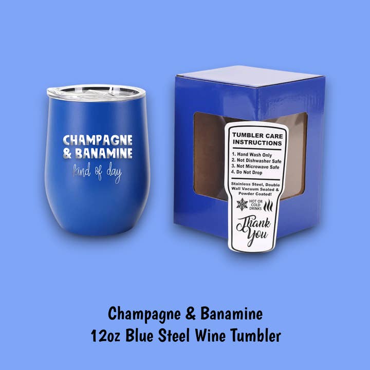 Champagne & Banamine Steel Wine Tumbler for wholesale by Equine & Design, LLC