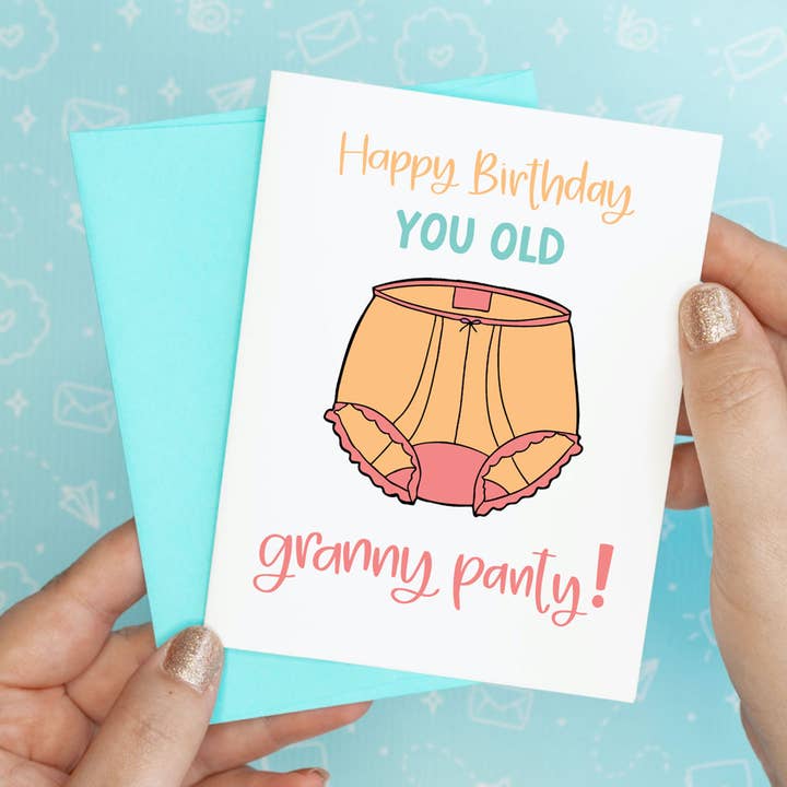 Granny Panty Birthday Funny Recycled Greeting Card for wholesale by Colette Paperie