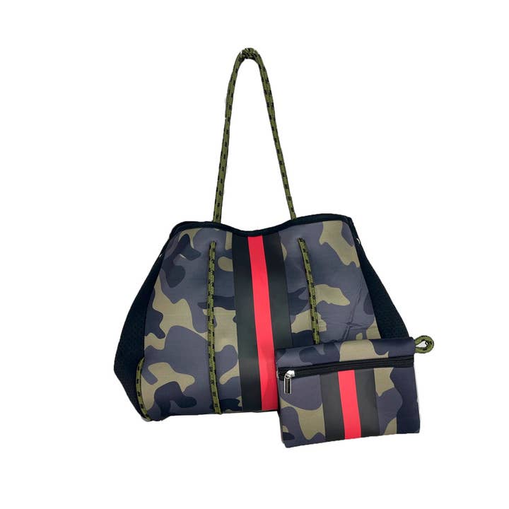 Girlie Girl Originals - Wholesale Tote Bag - Women's - NP-4500-Camo Red Stripe Neoprene Tote Bag
