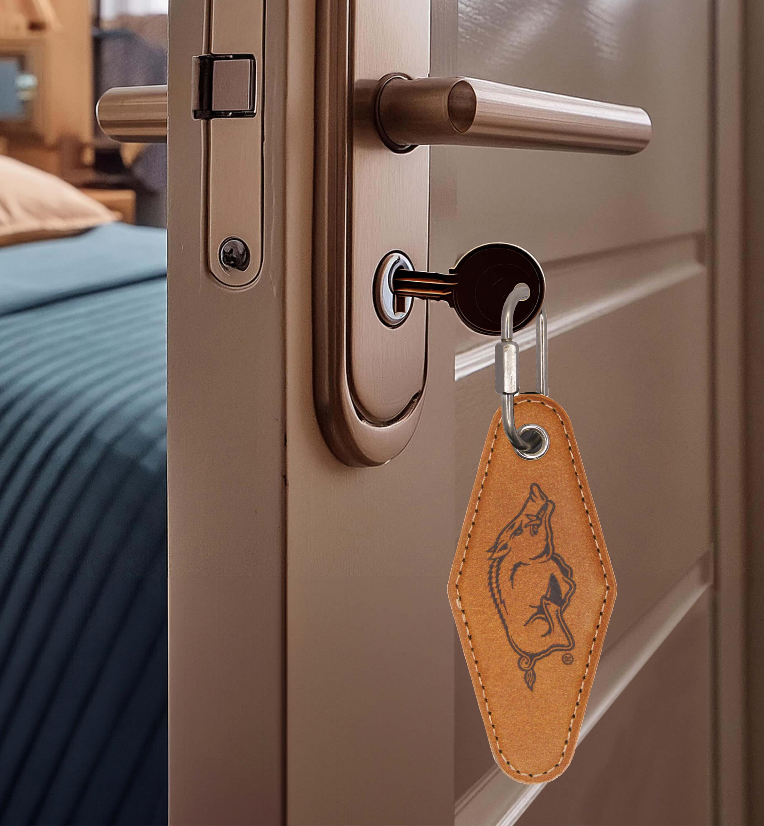 Zep-Pro - Wholesale Keychain - Unisex - Arkansas Razorbacks Collegiate Vintage Full Grain Leather Key Fob. Brown Burnished and Tan Embossed Key Ring.3