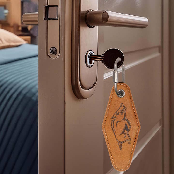 Zep-Pro - Wholesale Keychain - Unisex - Arkansas Razorbacks Collegiate Vintage Full Grain Leather Key Fob. Brown Burnished and Tan Embossed Key Ring.3