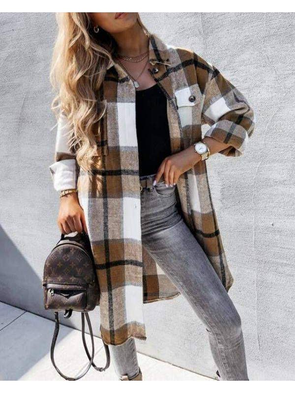Queen Fashion - Wholesale Shirt Jacket/Shacket - Women's - plaid flap detail drop shoulder button up shacket