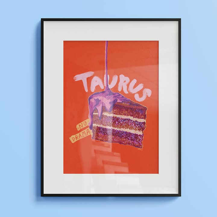 H Miller Ink Illustration Art wholesale products - Wholesale Art Print - Taurus Zodiac Art Print | Food Illustration | Red1