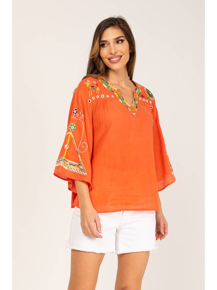Peace & Love (CALAO IMPORT EXPORT S.L.) - Wholesale Blouse - Women's - PLAIN EMBROIDERED BLOUSE PR9011B9