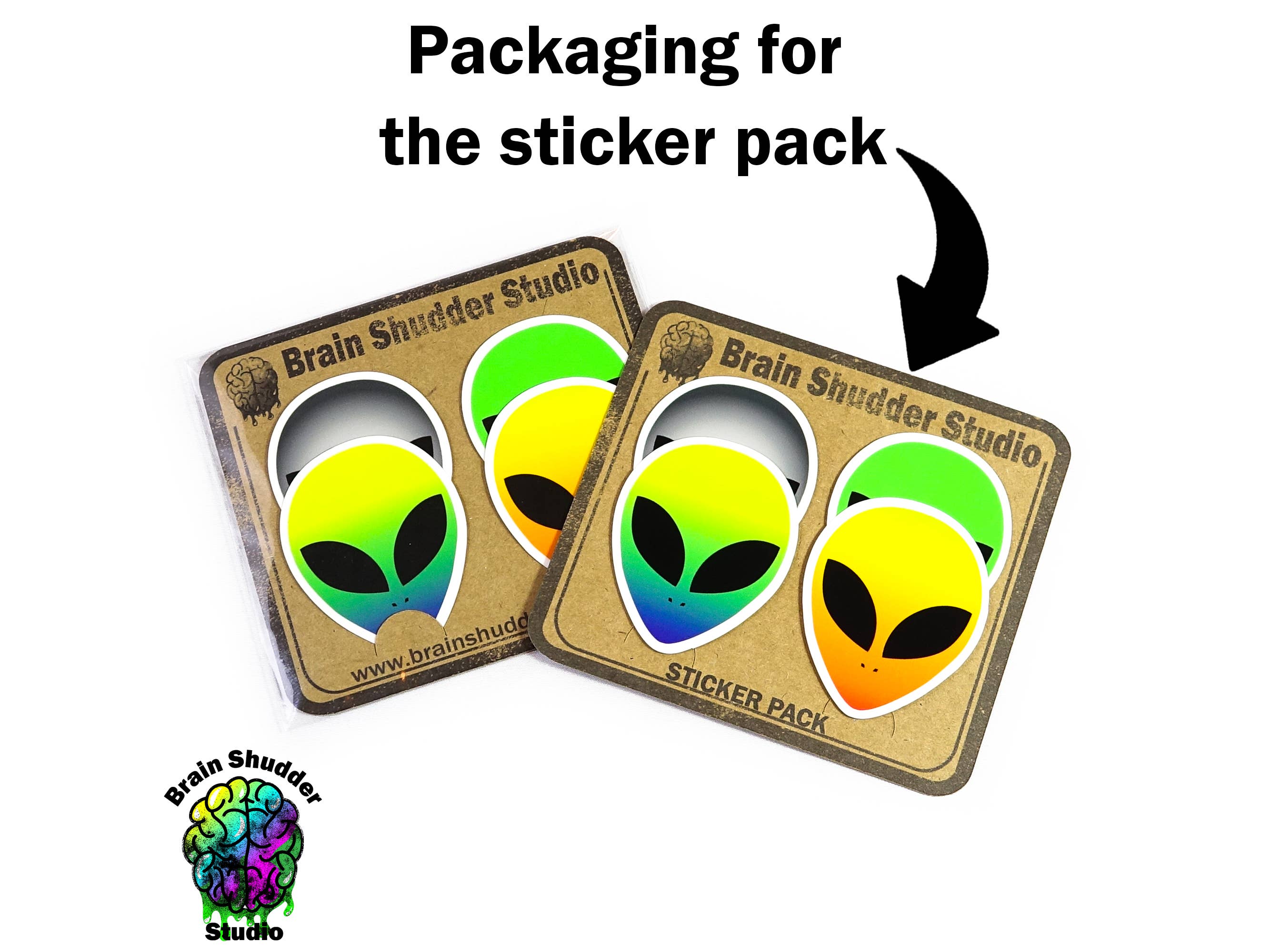 Brain Shudder Studio - Wholesale Sticker - Alien Head Sticker Pack0