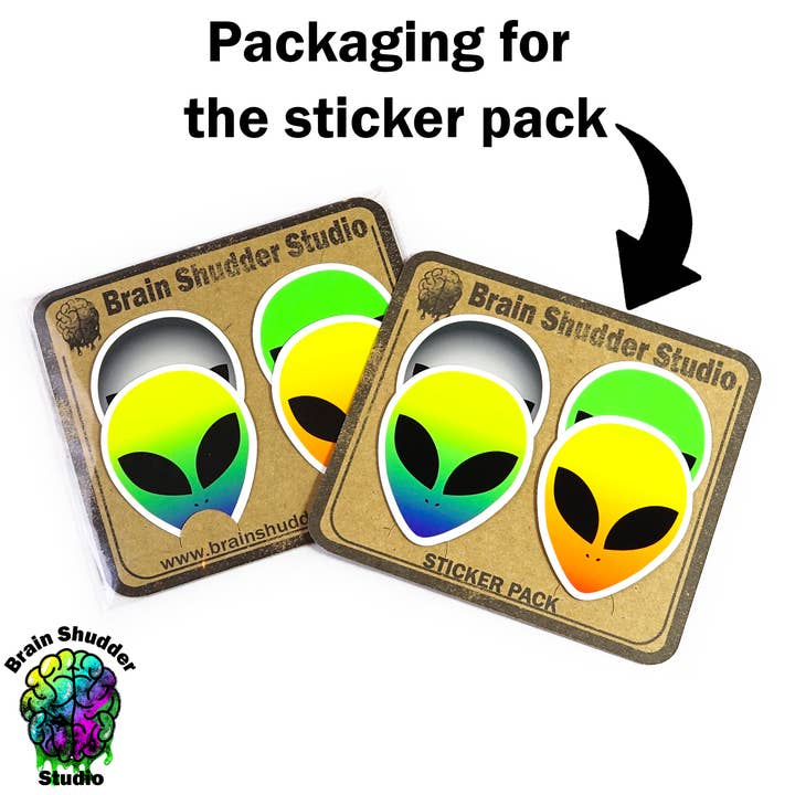 Brain Shudder Studio - Wholesale Sticker - Alien Head Sticker Pack