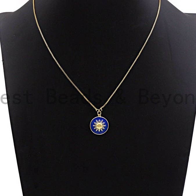 BestBeads&Beyond - Wholesale Individual Charm/Pendant - Pave CZ Blue Enamel Sunflower Star Charms Pendant, Enamel Pendant,Round Enamel, Oil Drop jewelry Findings, 18x20mm,sku#Z3812