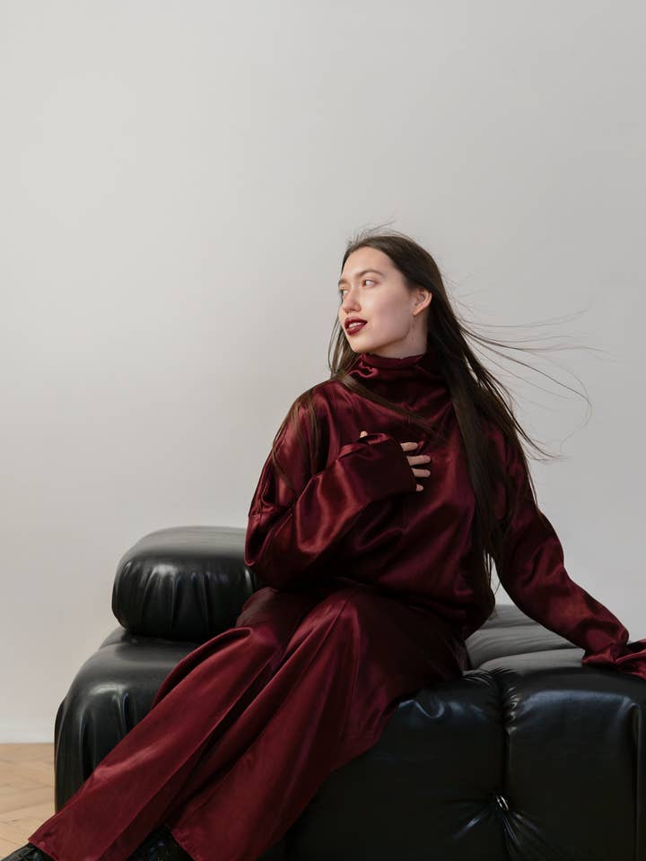 Silk/Cotton Clothing Set - Burgundy for wholesale by Mellow