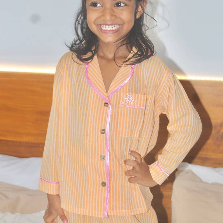 Maison Sunny - Wholesale Sleepwear set – Kids - Skyler Orange Long Sleeved PJ Pyjama Set2