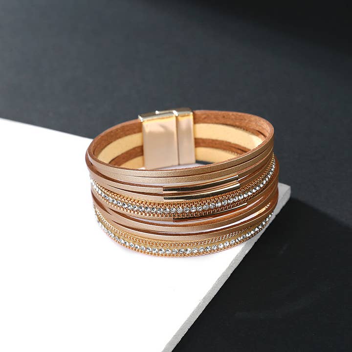 Ole - Wholesale Bangle Bracelet - Leather Rhinestone Bracelet B4246