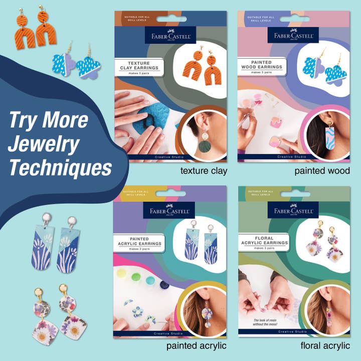 Faber-Castell / Creativity for Kids - Wholesale DIY Craft Kit - Texture Clay Earrings - Adult Craft Kit Makes 3 Pairs10