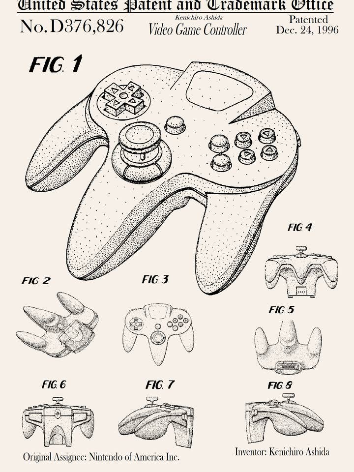 Biglietto di auguri per Nintendo 64 Controller per la vendita all'ingrosso da parte di PATENT PRESS GREETING CARDS