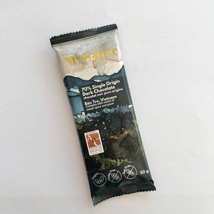 Chocolat noir 70 % Ben Tre pour la vente par McGuire Chocolate Company