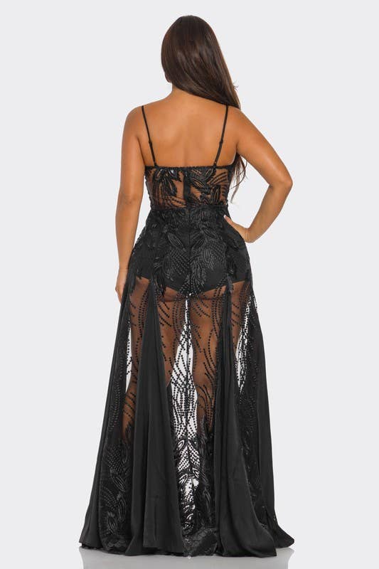 BANJUL - Venta al por mayor Vestido - Mujer - Vestido largo con escote de tubo y encaje hueco translúcido BD4466010