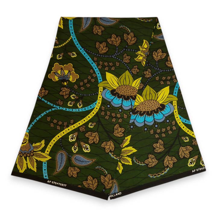 AfricanFabs - Wholesale Fabric - 6 Yards - African print fabric - Dark Green & Yellow Botanical Flow - 100% cotton