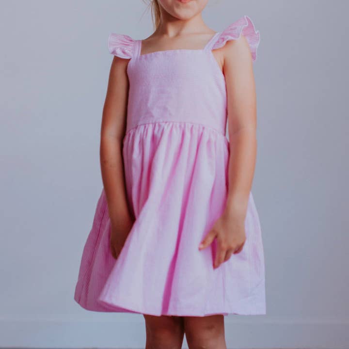 Little Girl's Pink Seersucker Dress for wholesale by cuteheads