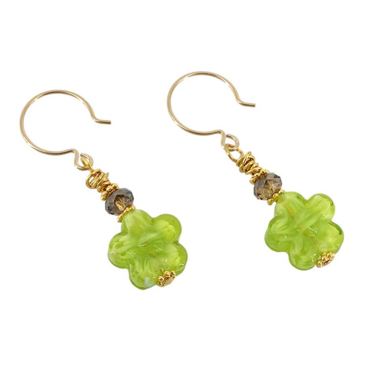 Green Floral Venetian Bead Drop Earrings | Handmade Earrings for wholesale by Viktoria Simonë