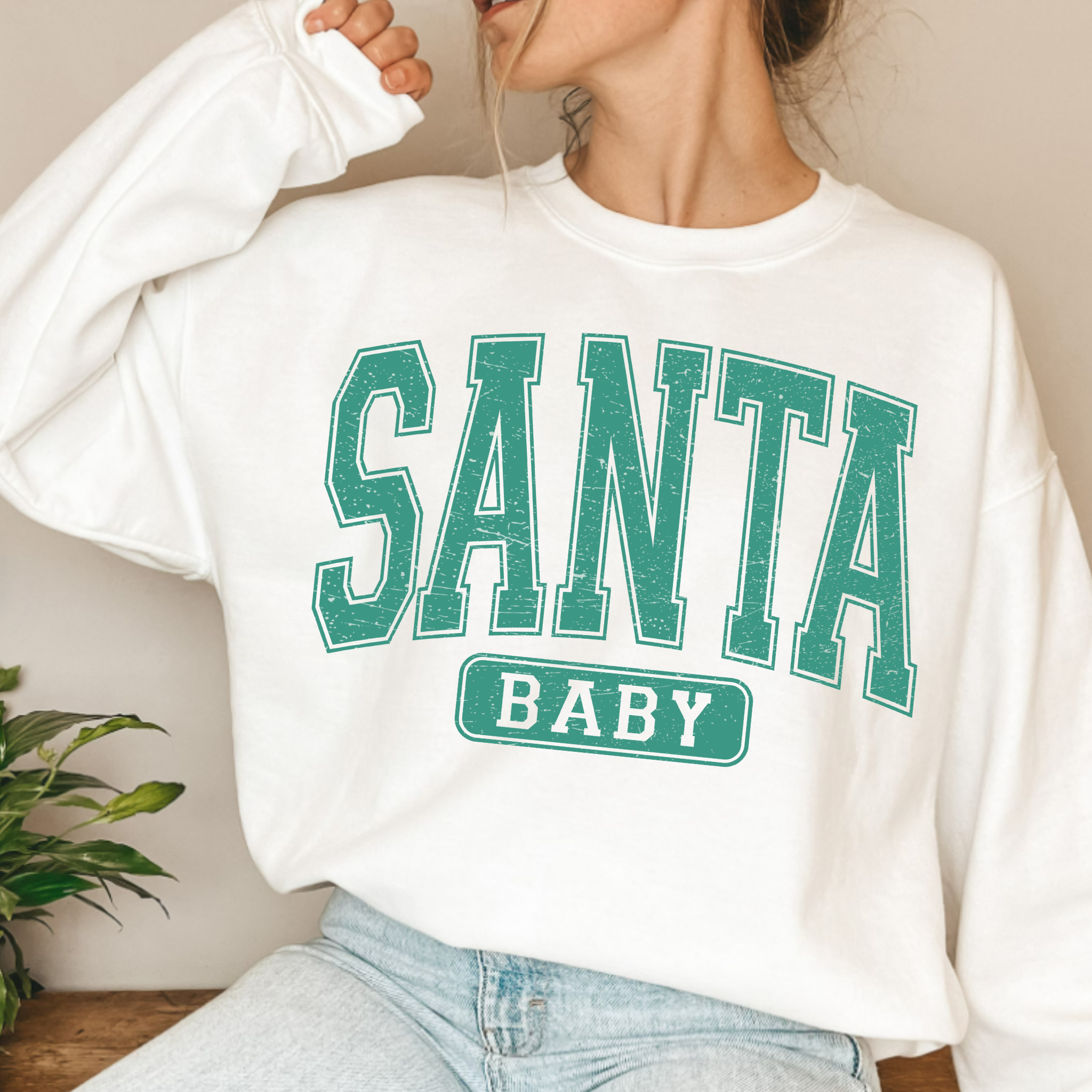 TEELUX - Wholesale Sublimation Transfer - (shirt not included) Santa Baby in Metallic Green- Screen print Transfer2