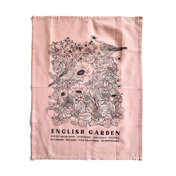 ENGLISH GARDEN Hand Printed Artisan Tea Towel for wholesale by Planetarium