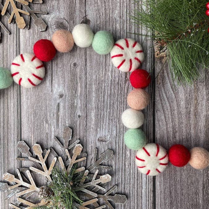 Peppermint Christmas Felt Garland for wholesale by AKUKU