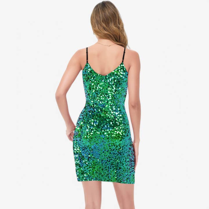 Anna Kaci Wholesale - Wholesale Dress - Women's - Sequin Bodycon Dress with Spaghetti Straps and Side Slit29