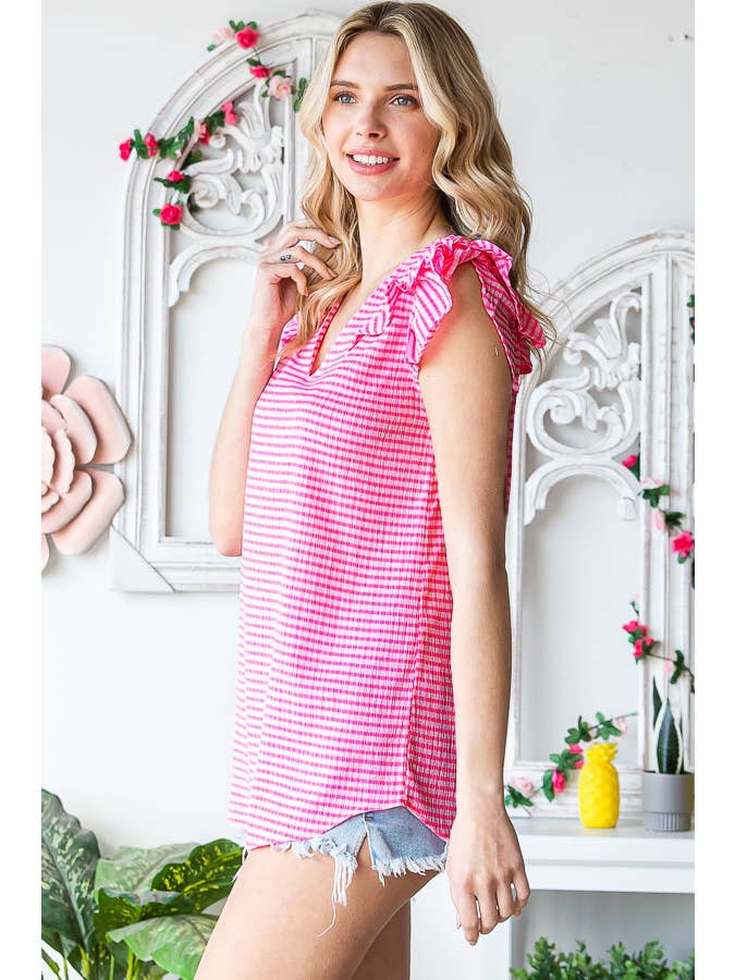 7th Ray - Wholesale Blouse - Women's - Gingham Print V-Neck Women's Blouse with Ruffle Detail T511418