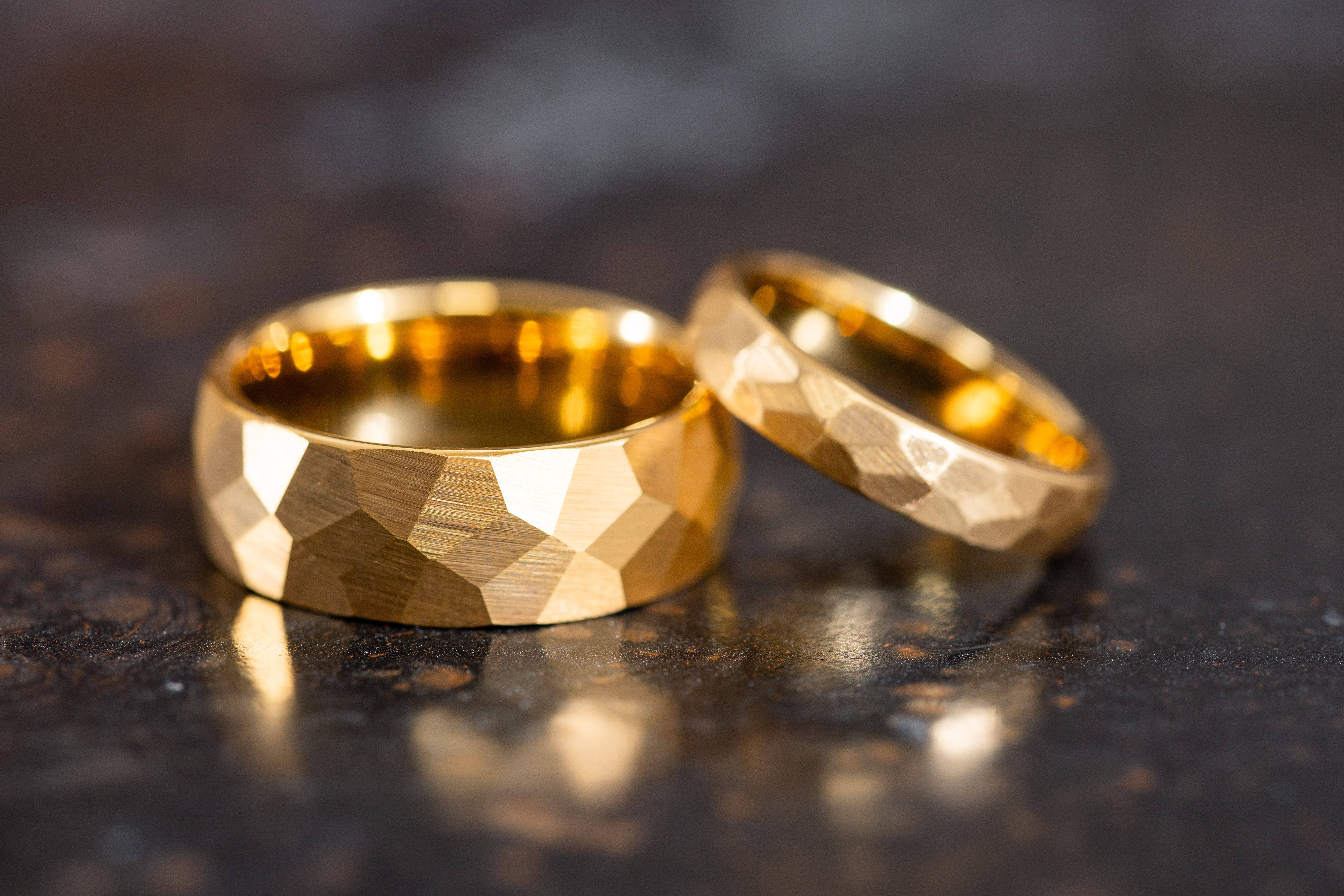 AxBands - Wholesale Wedding Band/Ring - 18k Hammered Gold Tungsten Ring, Gold Dome Wedding Band2