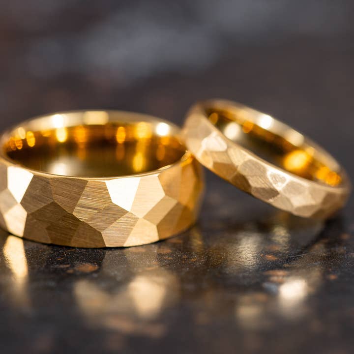 AxBands - Wholesale Wedding Band/Ring - 18k Hammered Gold Tungsten Ring, Gold Dome Wedding Band2