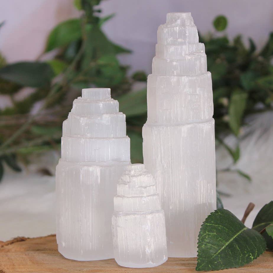 AWGifts Europe - Wholesale Spiritual Stone/Crystal - SelLp-01 - Natural Selenite Tower Lamp - 15 cm2
