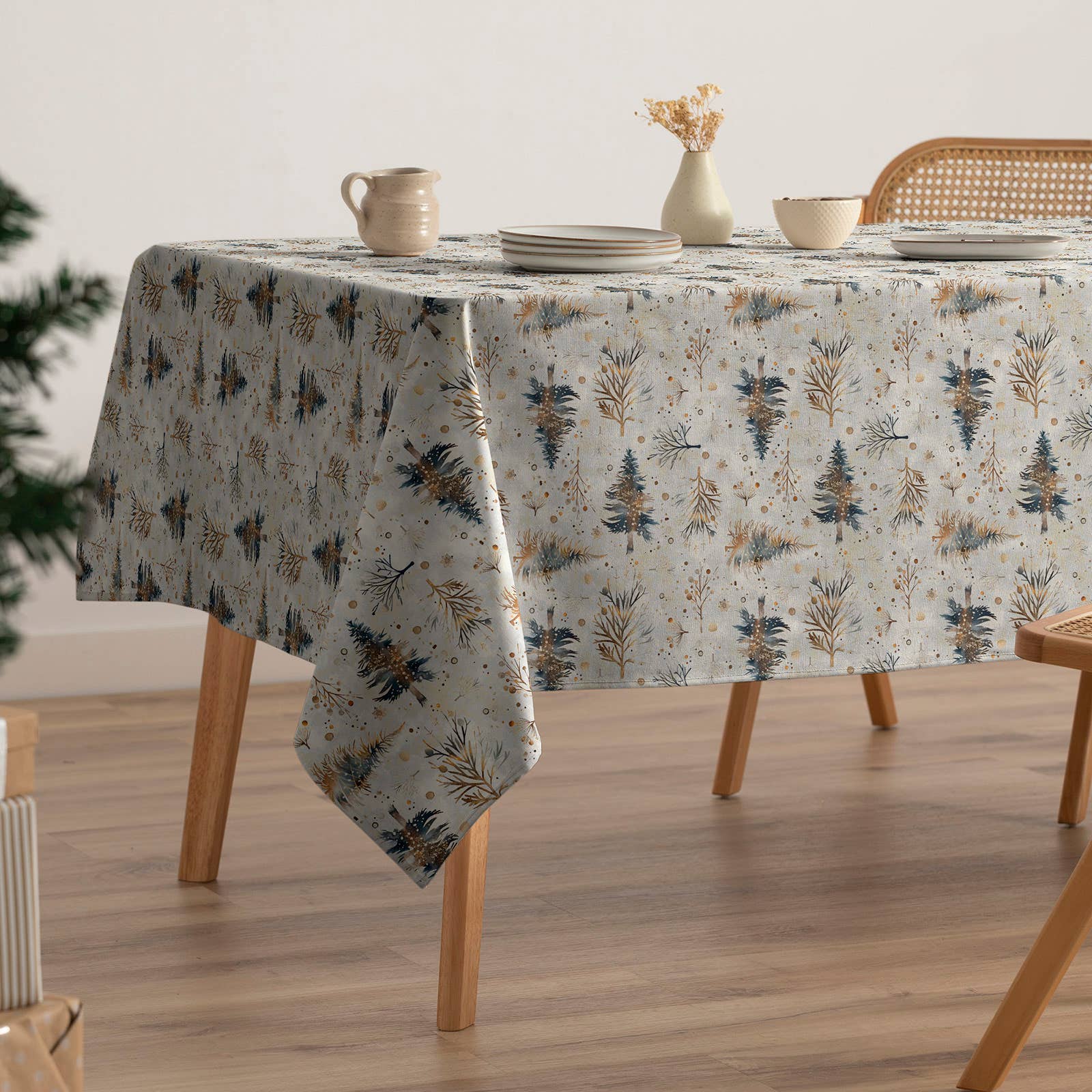 GAMUSI - Vente Nappes - Nappe de Noël en coton imprimé résistant aux taches SPRUCE1