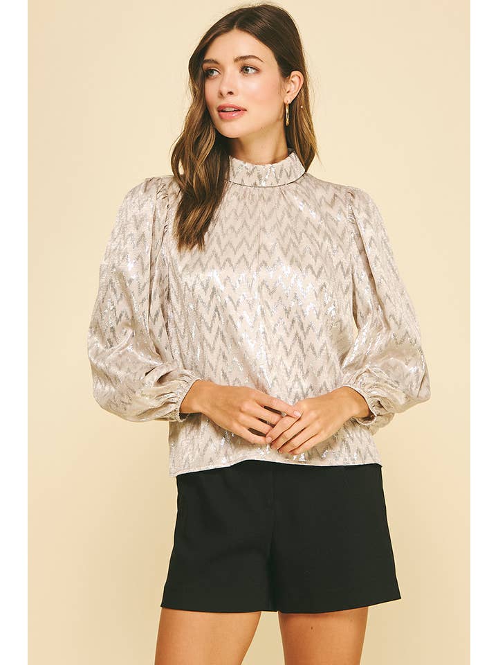 OSTRA BLUSA DE GOLA ALTA COM PADRÃO METÁLICO - 6699T para venda a revendedores na Faire