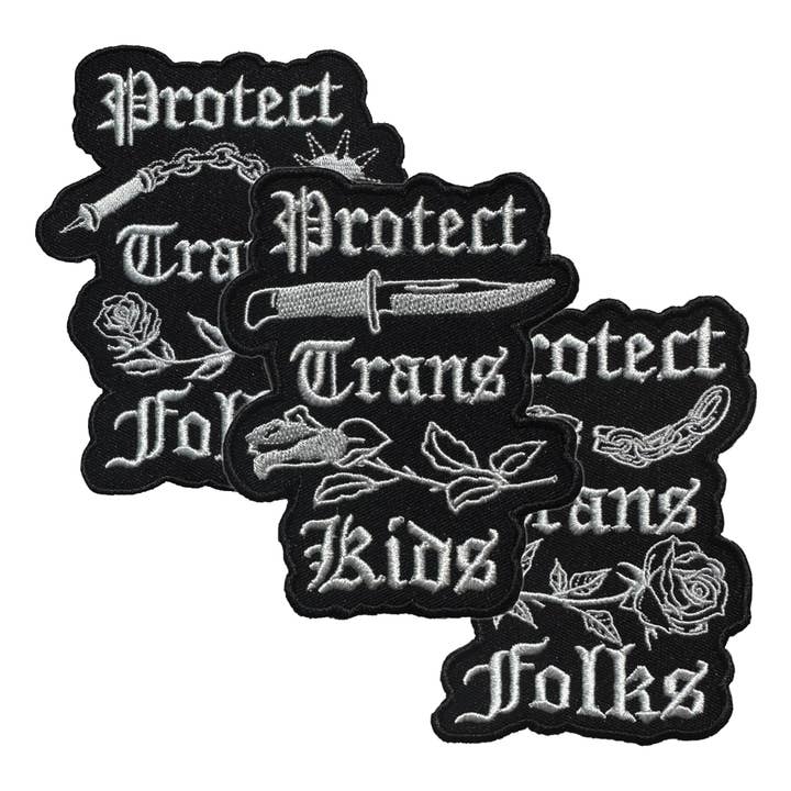 Protect Trans Folks/Kids Embroidered Patch for wholesale by Transfigure Print Co.