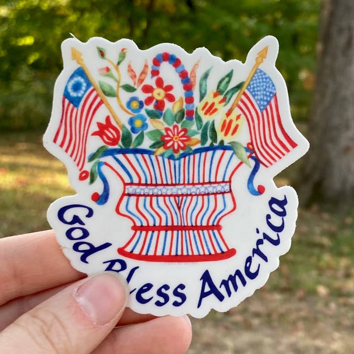 "God Bless America" Vinyl Sticker - Catholic Artist for wholesale by Inventus Art