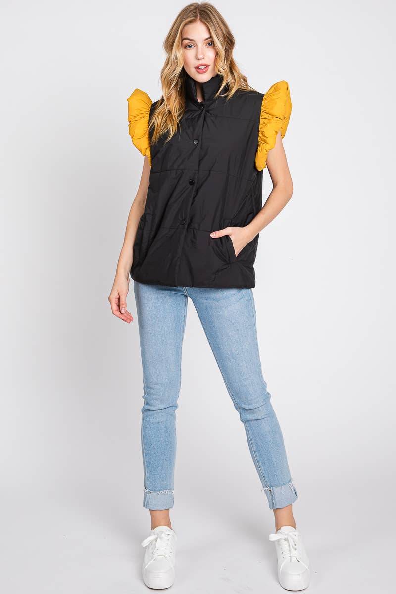 Sewn and Seen - Wholesale Outerwear Vest - Women's - PUFF SNAP BUTTON COLORBLOCK HIGH NECK VEST6