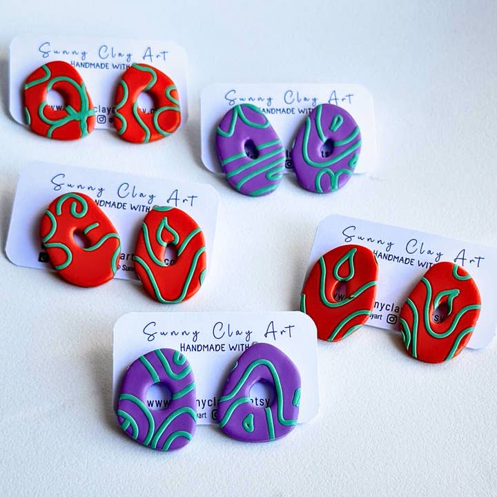 Bold Abstract Clay Stud Earrings – Set of 5 Pairs for wholesale by Sunnyclayart