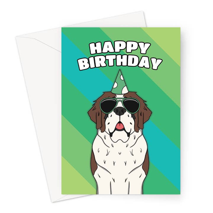 Happy Birthday Card | St. Bernard Dog | 7x5" Card for wholesale by Cupsie's Creations