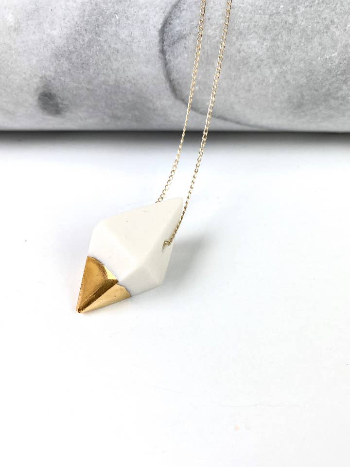 Prism Necklace, White Porcelain with Gold Point for wholesale by Barrow PDX