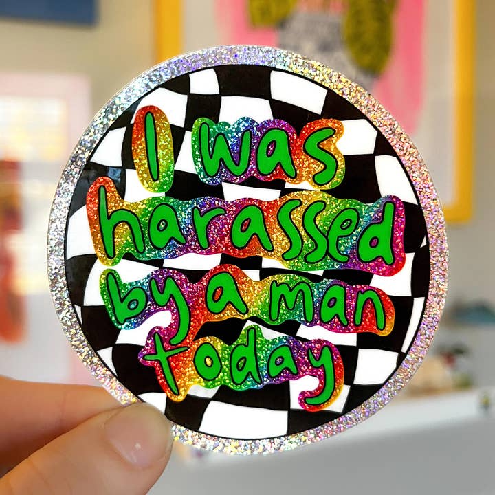 Autocollant à paillettes Harcelé par un homme pour la vente par Carrie's Scaries