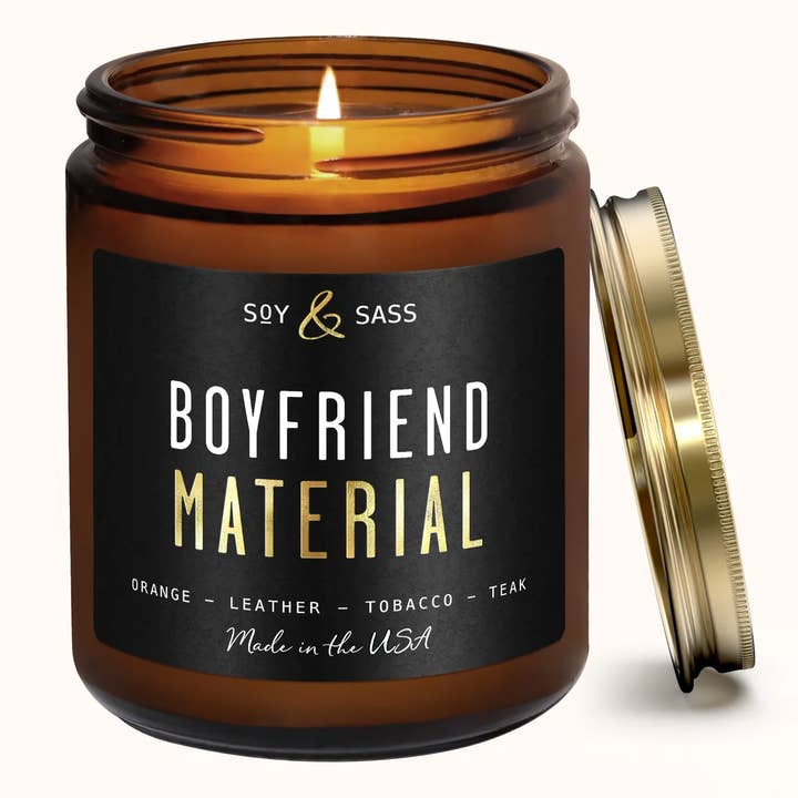 Boyfriend Material Soy Candle 9 oz Home Decor & Gifts for wholesale by Soy and Sass