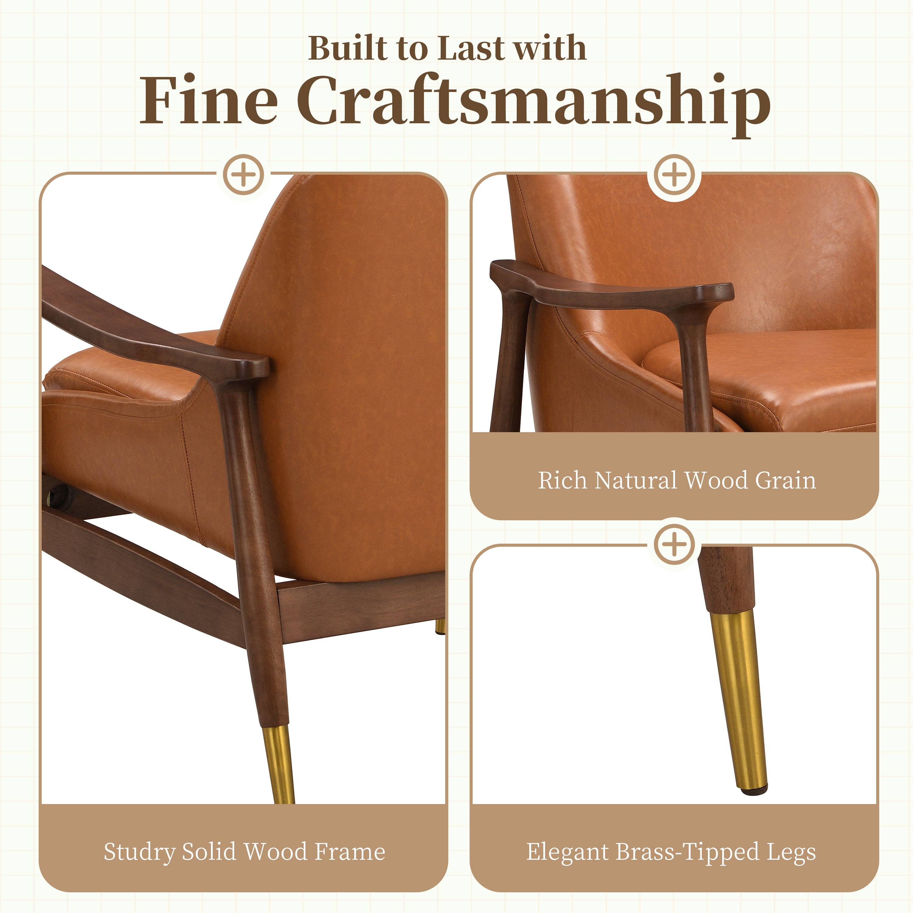 BlakOutlet – wholesale Chair – Mid-Century Faux Leather Accent Chair with Cushioned Sea8