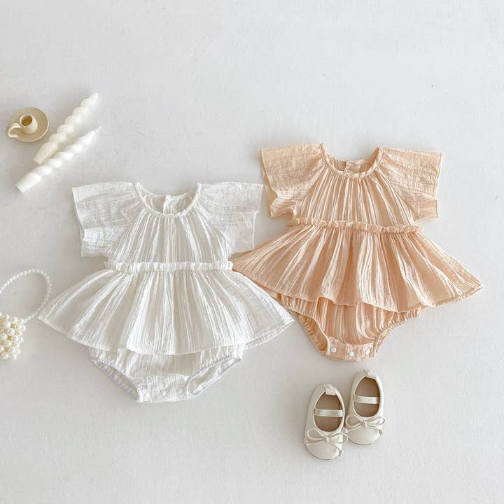 MyKids-USA® - Wholesale Bodysuit (Non-Footed) - Baby - Summer Arrival Baby Girls Cute Pleated Short Sleeves Solid Color bodysuit3