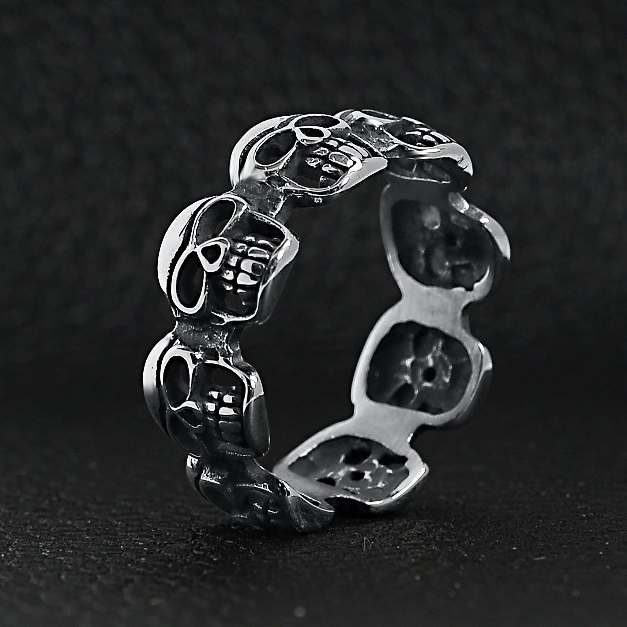 WJW - Wholesale Cocktail/Statement Ring - Stainless Steel Multi Skull Statement Ring2