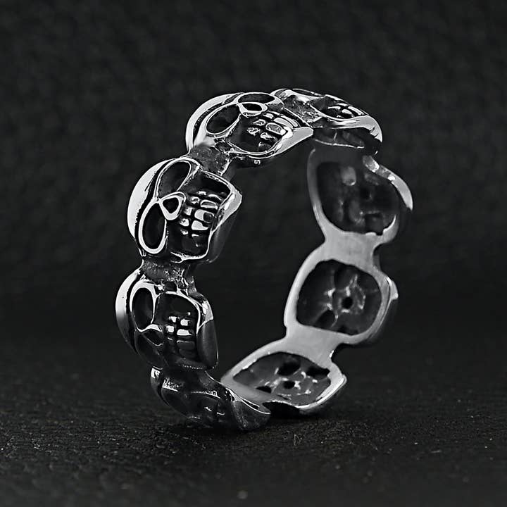 WJW - Wholesale Cocktail/Statement Ring - Stainless Steel Multi Skull Statement Ring2