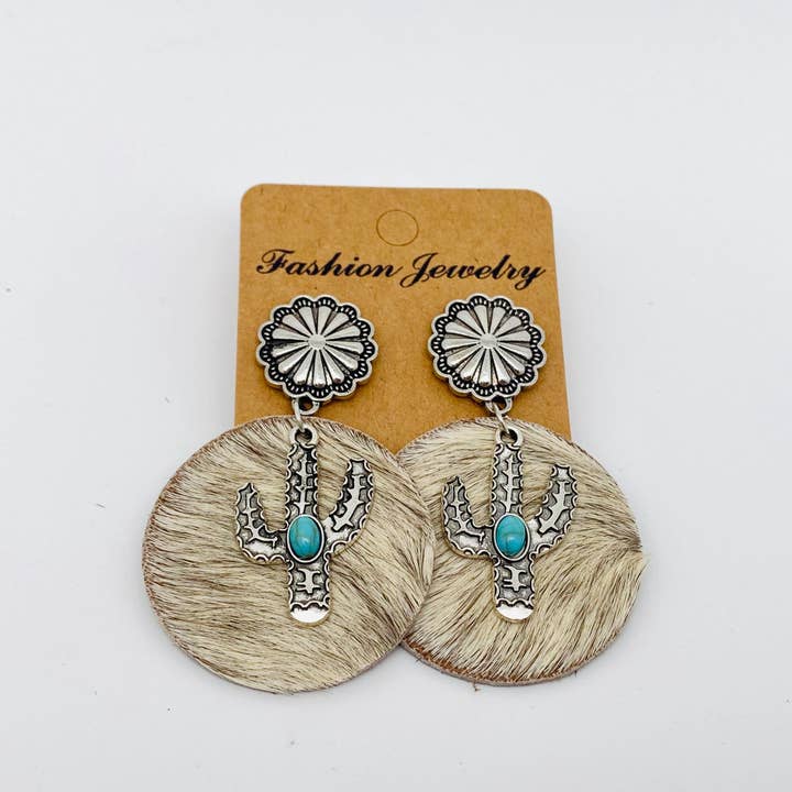 Mio Queena - Wholesale Dangle Earrings - Western Style Cactus Animal Skin Double Charm Earrings - WJ1