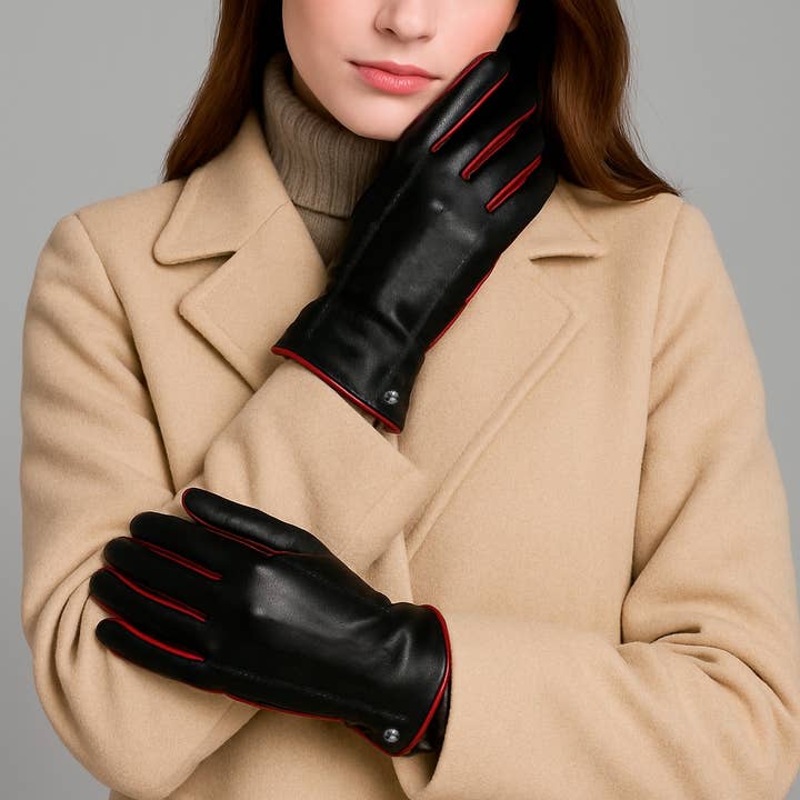 Guanto da donna in pelle Club Rochelier con colore a contrasto per la vendita all'ingrosso da parte di Allesco Inc.