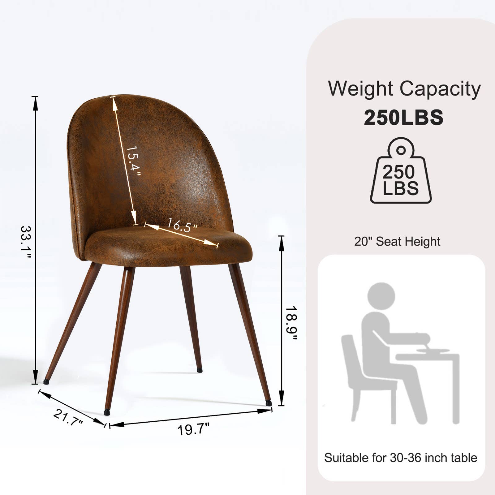 39F Inc. – Großhandel Stühle – Retro Industrieller Wildleder-Esszimmerstuhl (1 Stk.) - Metallbein12